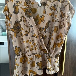 Leith Floral Wrap Blouse in Mustard and Beige